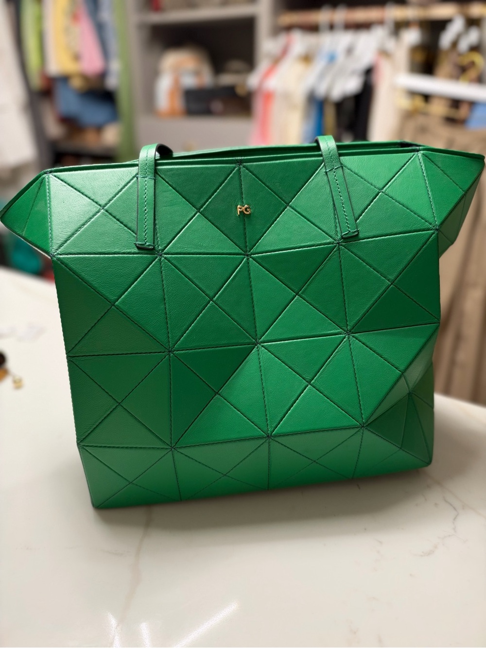 Purificación García Origami Tote Bag Green with a inside pouch